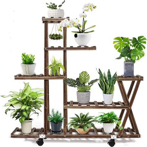 Cfmour Wood Plant Stand Indoor Outdoor Plant Display Multi Tier Flower