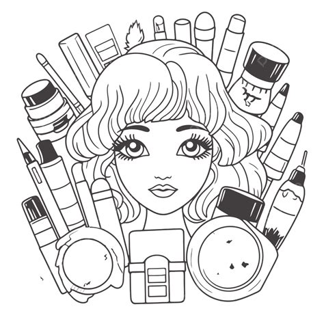 Makeup Coloring Pages An Old Lady Is Surrounded By Cosmetics In This