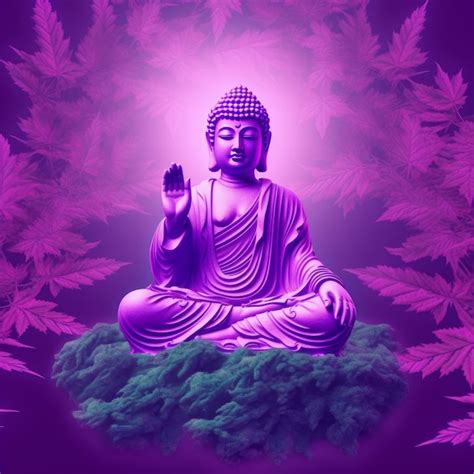 Premium Photo Levitating Buddha On A Big Leaves Of Cannabis Parad