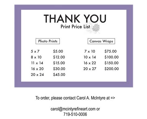 BF Thankyou Print -Price List -#2 – Celebrating Color