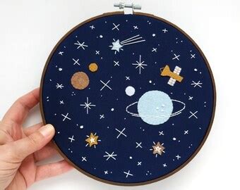 Space Embroidery Hoop Art With Planets And Stars Etsy