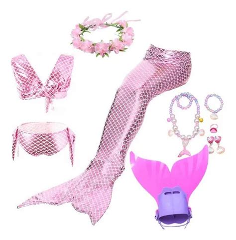 Bikini Con Cola De Sirena Con Aleta Y Accesorios Para Niños Meses sin