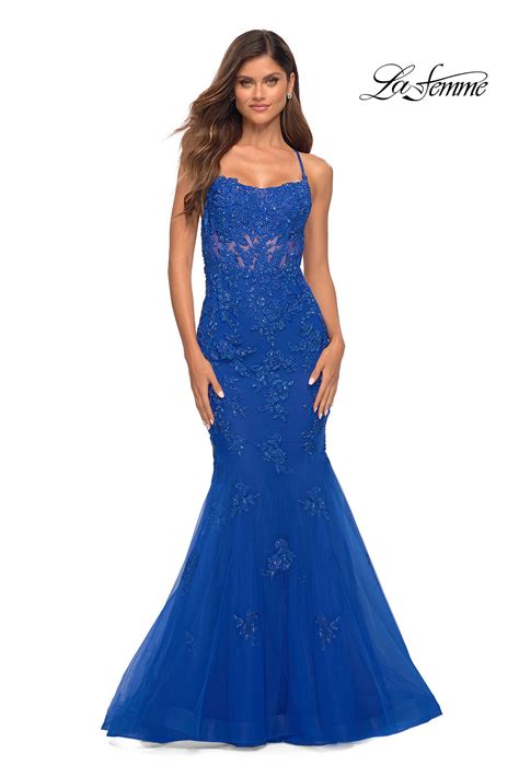 La Femme Designer Lace Mermaid Prom Dress Promgirl