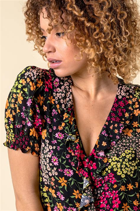 Floral Print Frill Detail Blouse In Multi Roman Originals Uk