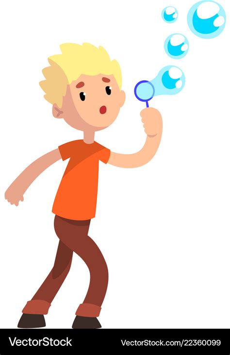 Cute boy blowing soap bubbles cartoon Royalty Free Vector