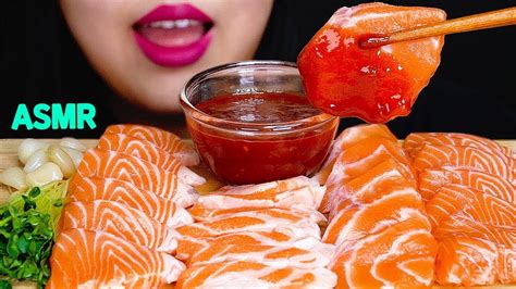 Asmr Salmon Sashimi Eating Sounds Youtube