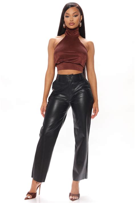 Party Starter Slinky Halter Top Brown Fashion Nova Knit Tops Fashion Nova