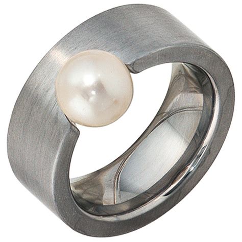 Sigo Damen Ring Breit Edelstahl Mattiert S Wasser Perleperlenring