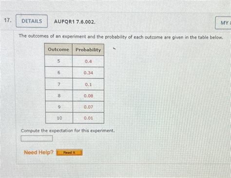 Solved The outcomes of an experiment and the probability of | Chegg.com 