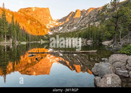 Morning Alpenglow On Hallett Peak And Flattop Mountain Reflected In