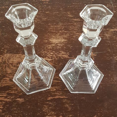 One Pair Of St George Crystal Tall Candlestick Holders Vintage Lead