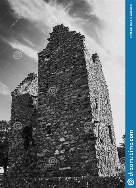 Grayscale of an Old Castle Tower in Rural Scotland Stock Photo - Image ...