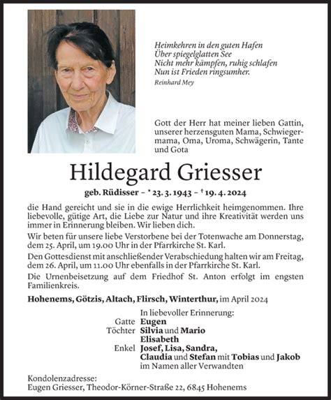 Todesanzeigen Von Hildegard Griesser Todesanzeigen Vorarlberger