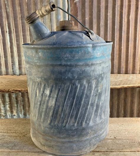 Vintage 1 Gallon Galvanized Metal Gas Can, Wood Handled - Etsy