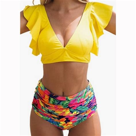 Sporlike Swim Nwt Ruffle High Rise Tropical Bikini Poshmark