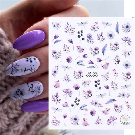 Pc Fr Hling Blumen D Nagel Aufkleber Rosa Lila Kirschbl Ten Nail Art