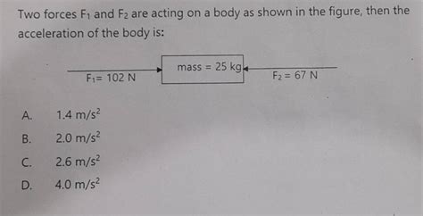 Two Forces F1 And F2 Are Acting On A Body As Shown In The Figure Then