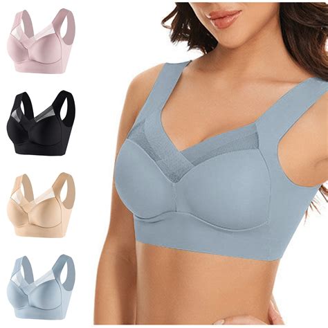 Munlar Womens Bras No Wire Plus Size Push Up 4 PC Stretchy Seamless