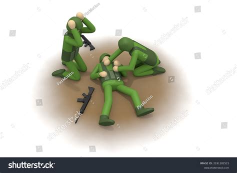 Fallen Soldier Soldiers Fighting On Battlefield Stock Illustration