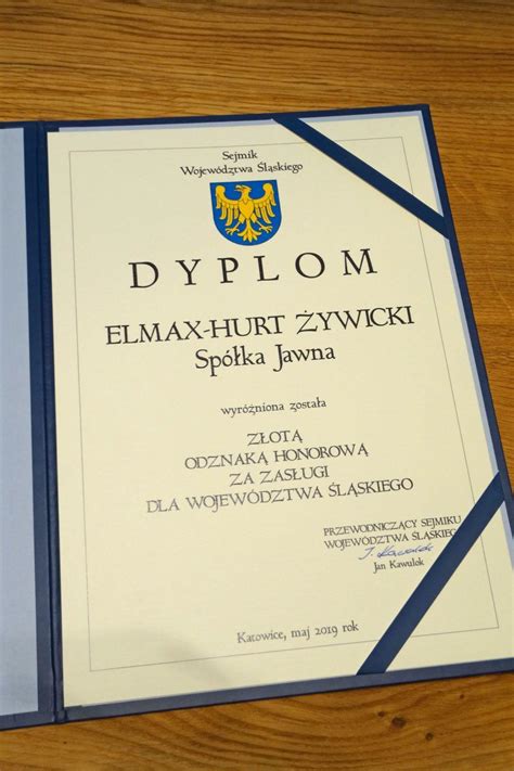 ZŁOTA ODZNAKA HONOROWA ZA ZASŁUGI DLA WOJEWÓDZTWA ŚLĄSKIEGO DLA ELMAX