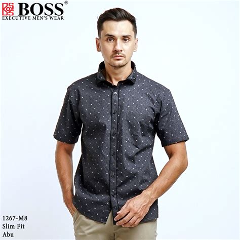 Jual Boss Kemeja Motif Pria Lengan Pendek Slim Fit 1267 Shopee Indonesia