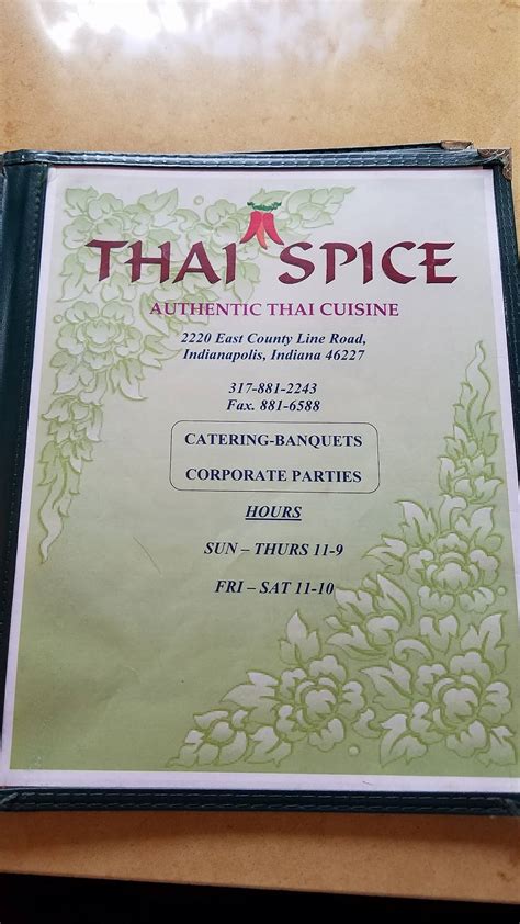 Menu at Thai Spice restaurant, Indianapolis