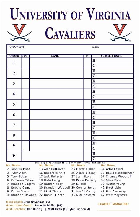 Printable Lineup Cards Baseball