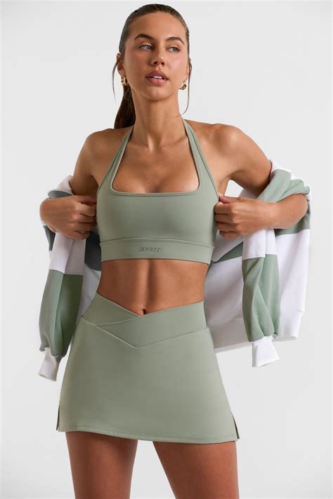 Deuce Halterneck Crop Top In Bamboo Green Oh Polly