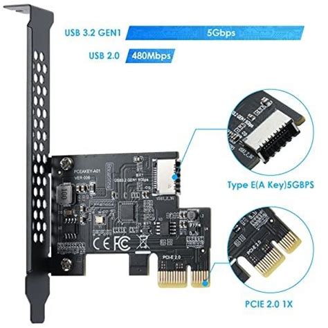 Beyimei Pci E 1x To Usb 32 Gen1 5gbps Type E A Key拡張カード、デスクトップpc用フロントパネルtype Cインタ 42063472717