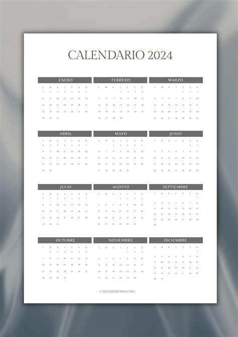 Calendario 2024 En Español Calendario Anual 2024 Para Imprimir