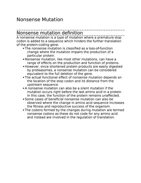 Nonsense Mutation Notes Nonsense Mutation Nonsense Mutation