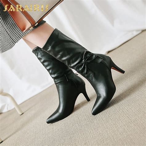 Sarairis Plus Size 34 43 Fashion Bowtie Black White Shoes Woman Boots