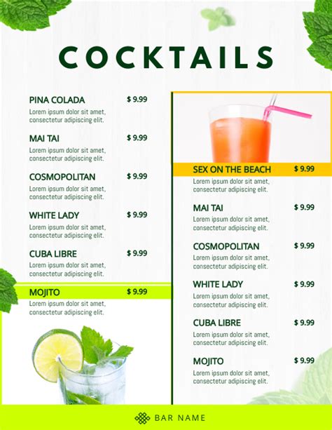 Downloadable Free Printable Drink Menu Template Printable Templates