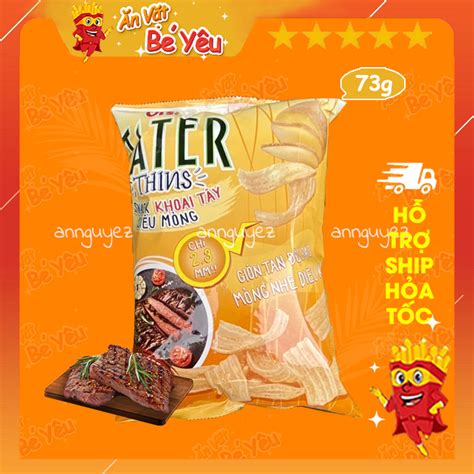 Bim bim Oishi snack khoai tây siêu mỏng TaTer Thins vị Bò Beefsteak 68g