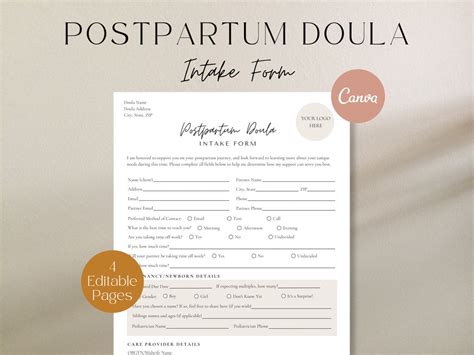 Postpartum Doula Intake Form Postpartum Intake Form Postpartum Questionnaire Postpartum Doula