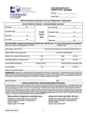 Fillable Online Dshs State Tx Mold Individual Duplicate License