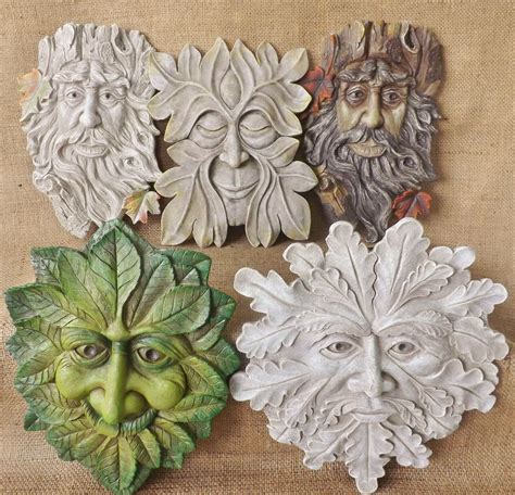 Brown Stone Leaf Face Smiling Green Man Plaque Outdoor Garden Wall Art Decor Ebay Clay Wall