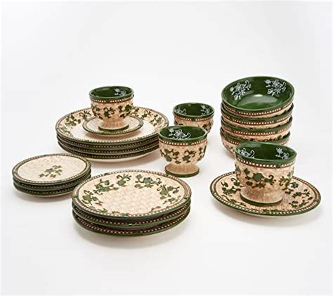 Temp Tations Ovenware Temp Tations Dinnerware Set 20pc Basketweave Floral Lace Green 20