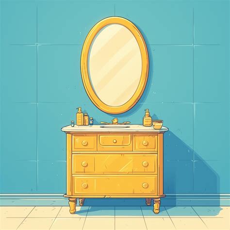 Premium Vector Elegant Wooden Dresser With Mirror