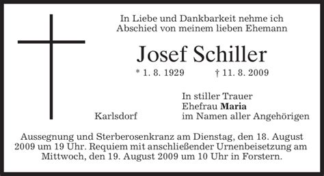 Traueranzeigen Von Josef Schiller Trauer Merkur De