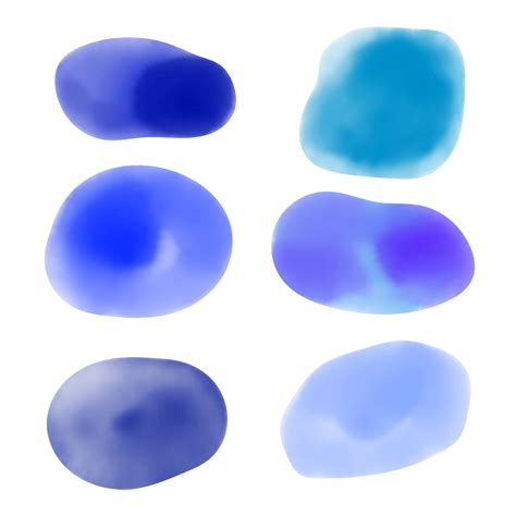 Set of different watercolor stains. Blue and purple color blurred spots ...