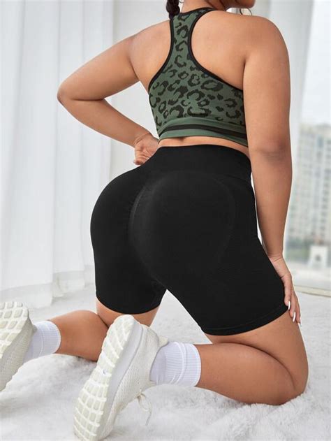 Yoga Basic Plus Wideband Waist Scrunch Butt Sports Shorts Shein Usa