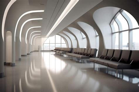 Premium Photo Sleek Airport Waiting Area With Minimalist Seating