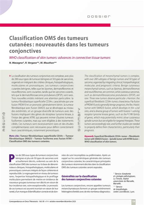 Classification OMS des tumeurs cutanées nouveautés dans les tumeurs