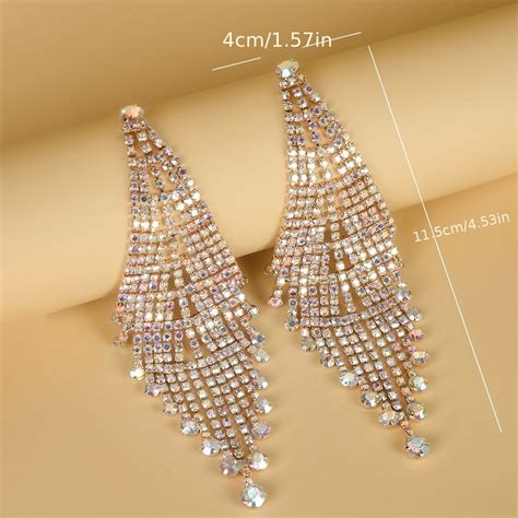 Full Shiny Rhinestone Decor Tassel Elegant Luxury Dangle Temu United