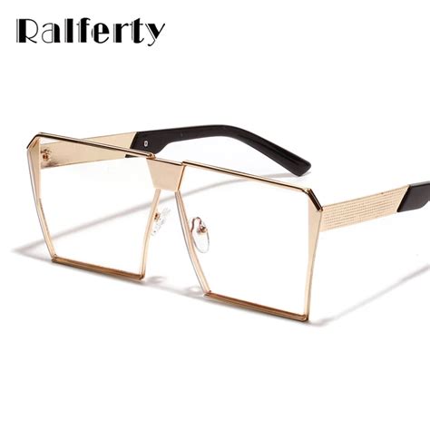 Ralferty Vintage Oversized Square Glasses Frames Women Men Retro Gold