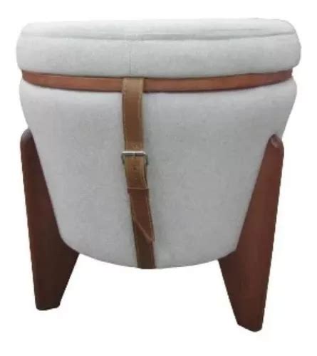 Puff Redonda Con Patas Em Decor Puff Decorativo Berlim Linho Claro