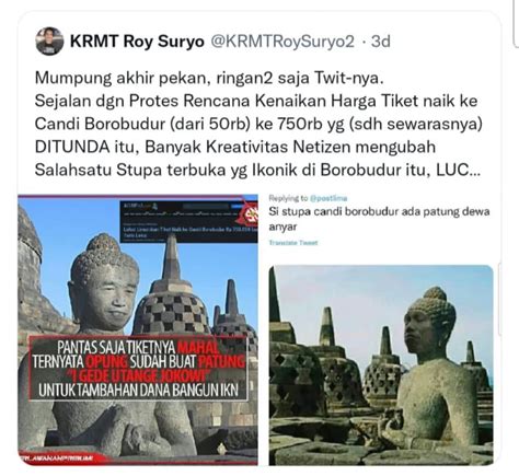 Alasan Roy Suryo Unggah Meme Stupa Mirip Jokowi Saya Kritik Dengan