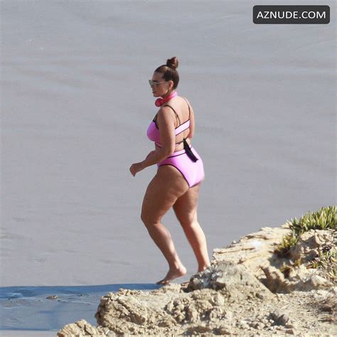 Ashley Graham Wearing A Pink Bikini At The Beach In Los Angeles California Aznude