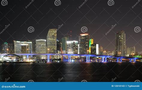 Downtown Miami Skyline at Night Stock Image - Image of architecture ...